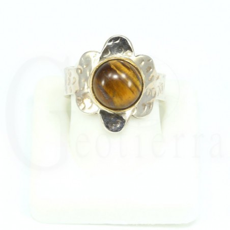 anillo ojo tigre plata